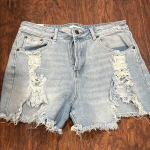Distressed Light Blue Denim Shorts